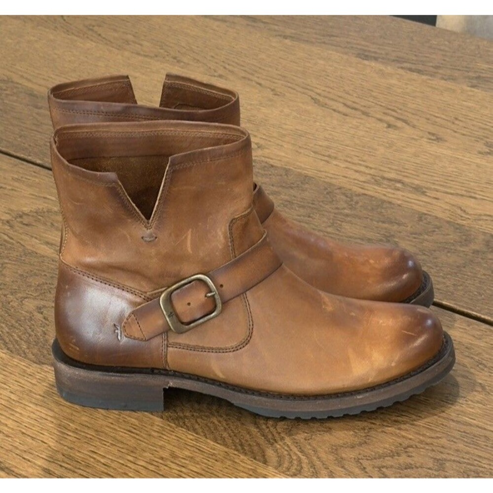 Frye Veronica Flex Bootie Leather Ankle Boots Womens 8.5 Distressed Brown Buckle
